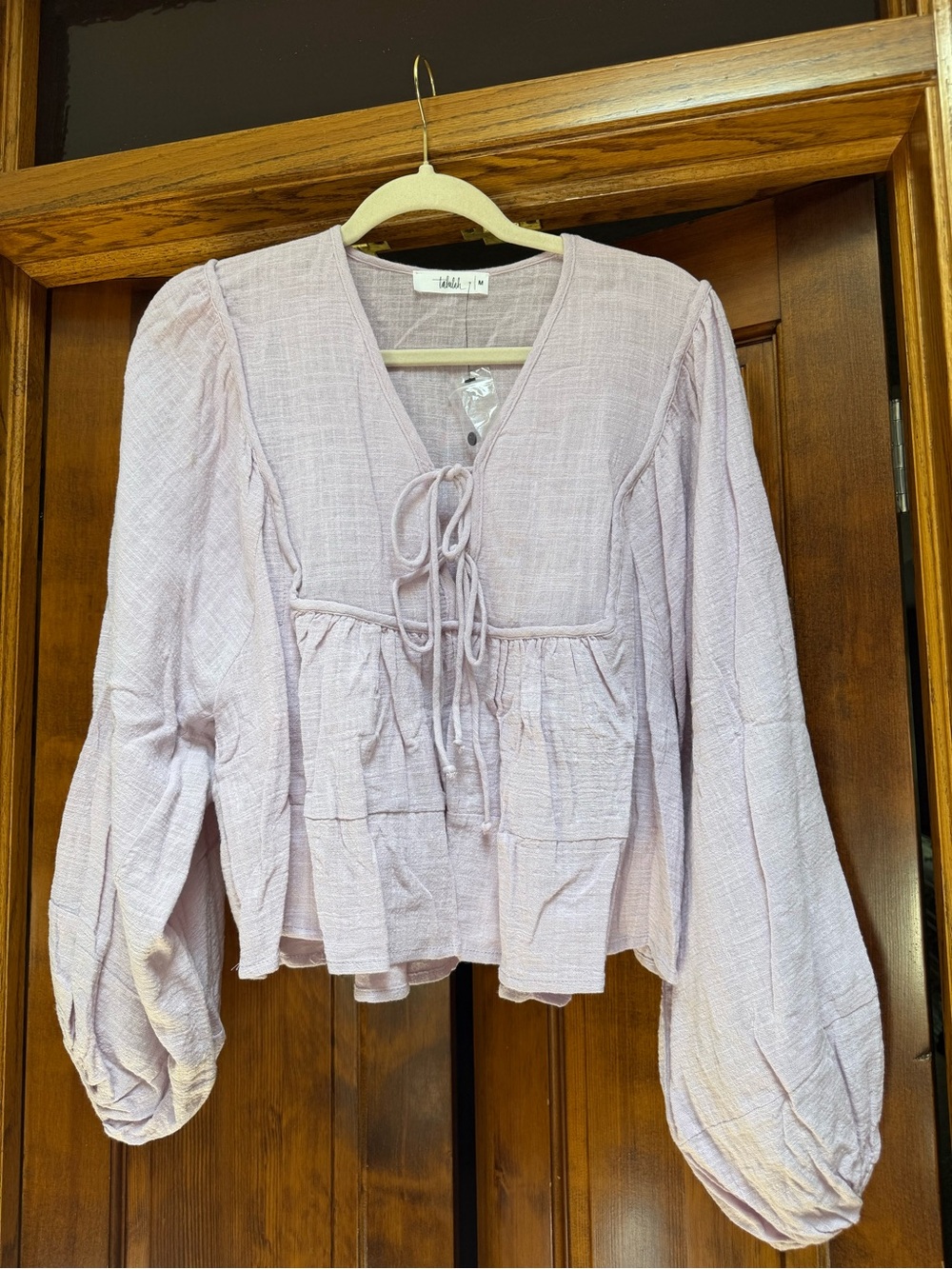 Shop Talulah Lavender Tie-Front Peasant Top, Size Medium